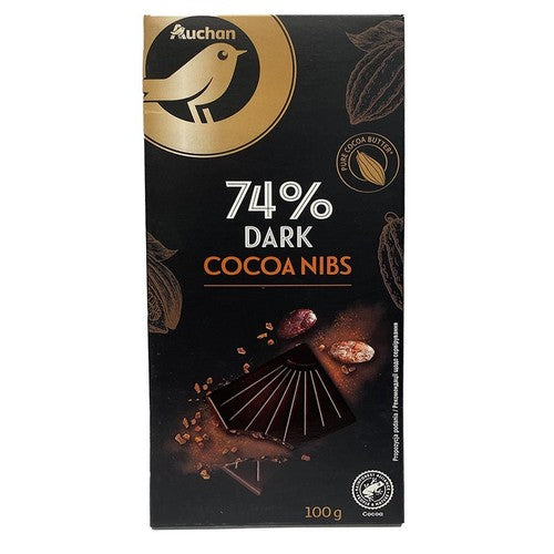 Czekolada gorzka 74% kakao z karmelizowanymi ziarnami kakao Auchan 100 g