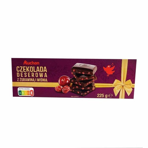 Czekolada deserowa z żurawiną i wiśnią Auchan 225 g