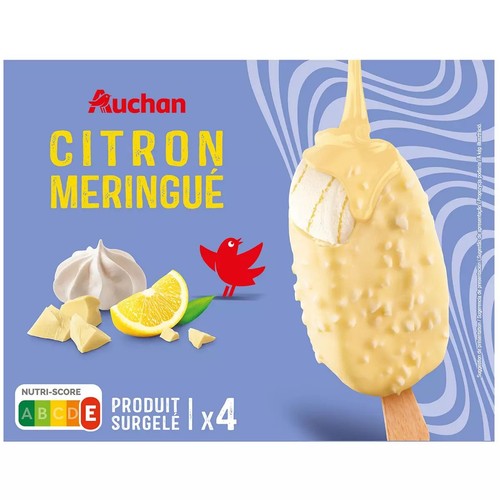 Lody na patyku o smaku cytrynowo-bezowym 4 szt. Auchan 4 x 75 g